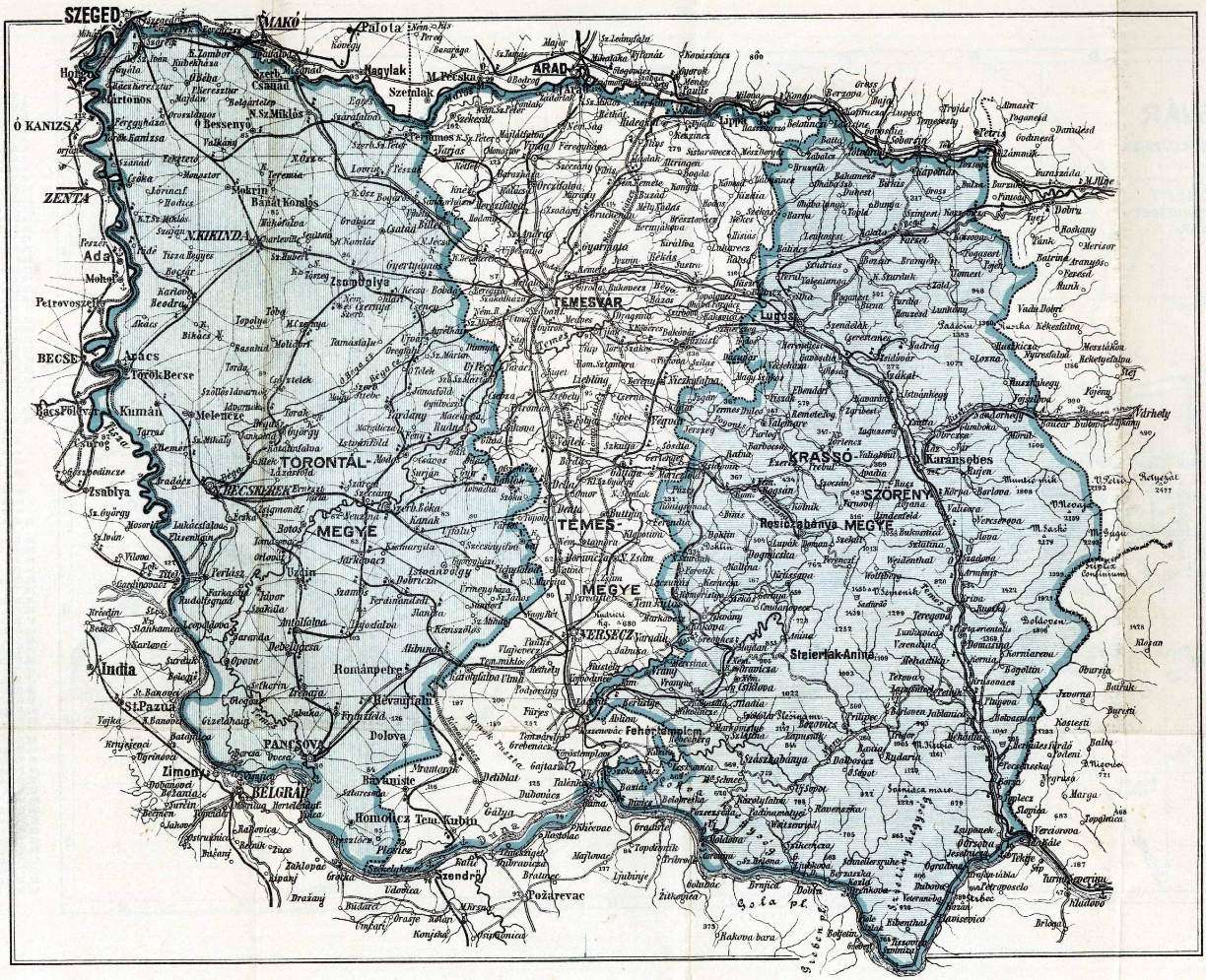 Harta Banatului sub administraţie maghiară
